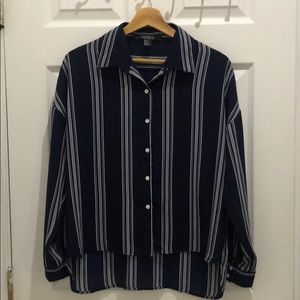 Navy Blue & White Vertical Striped Blouse